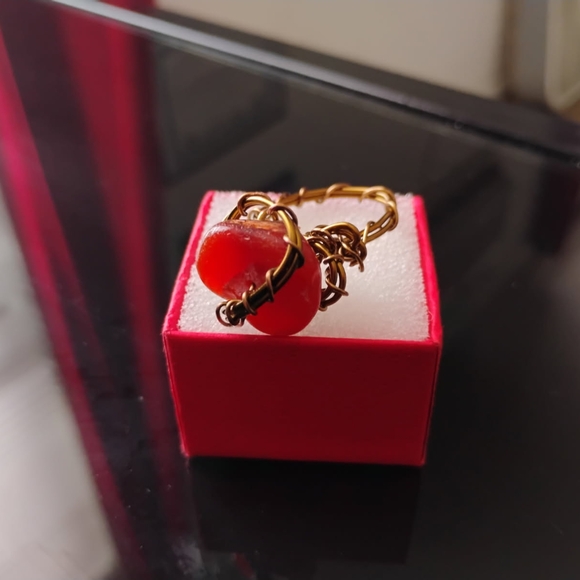 Jewelry - Handmade Blood Orange Agate Gemstone Wire Wrapped Ring!